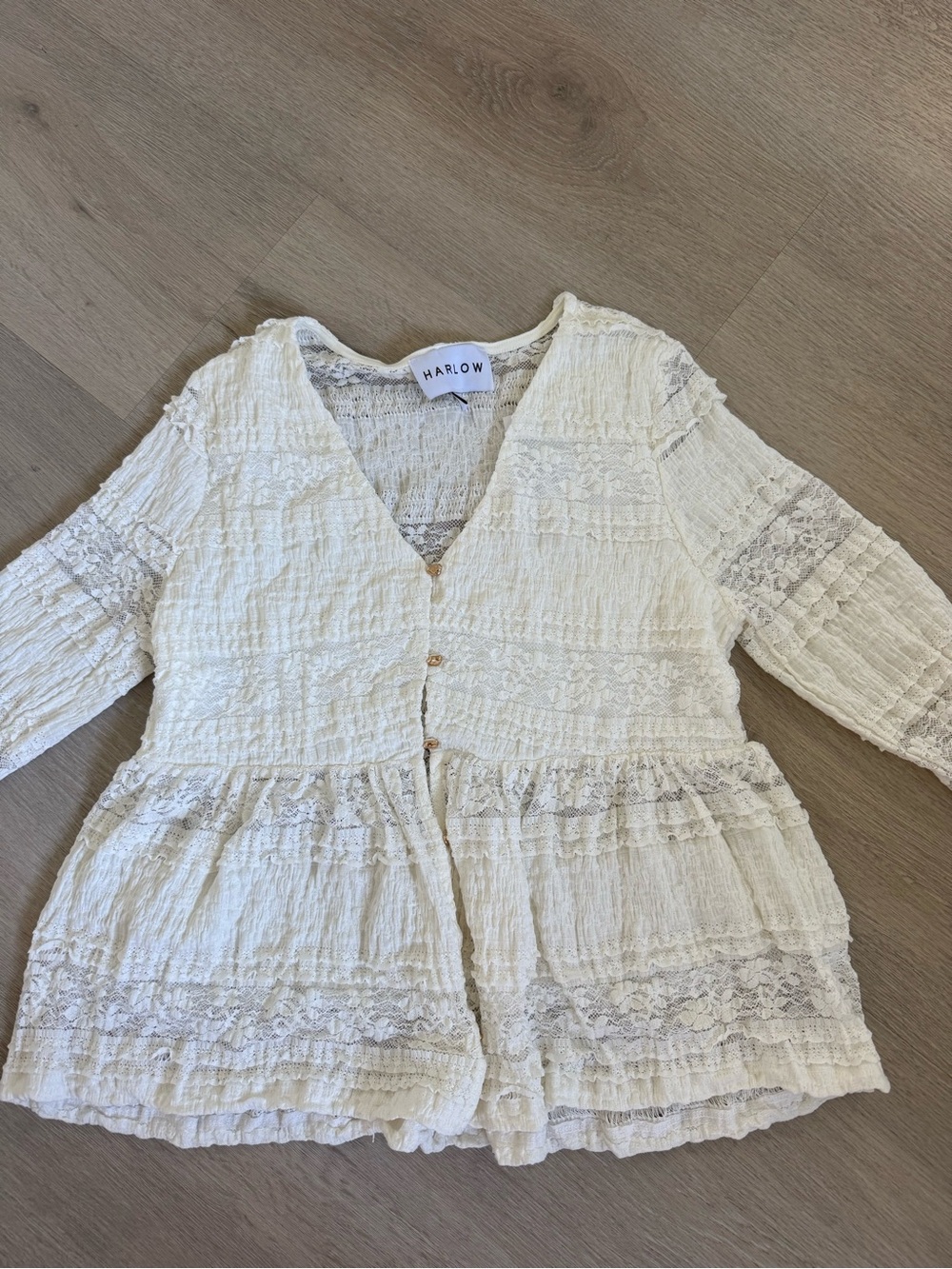 Harlow Cream Lace Peplum Button-Front Top